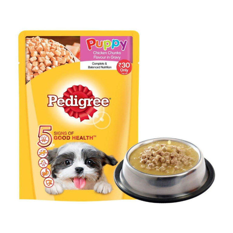 Buy Pedigree Puppy Chicken Chunks in Gravy Wet Dog Food Pouch, 70gm